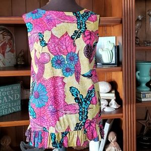 Vintage neon bright fun floral print top